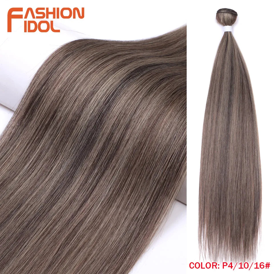 Bone Straight Hair Extensions Ombre Blonde Bundles Super Long Synthetic 24 Inch Full End Idol