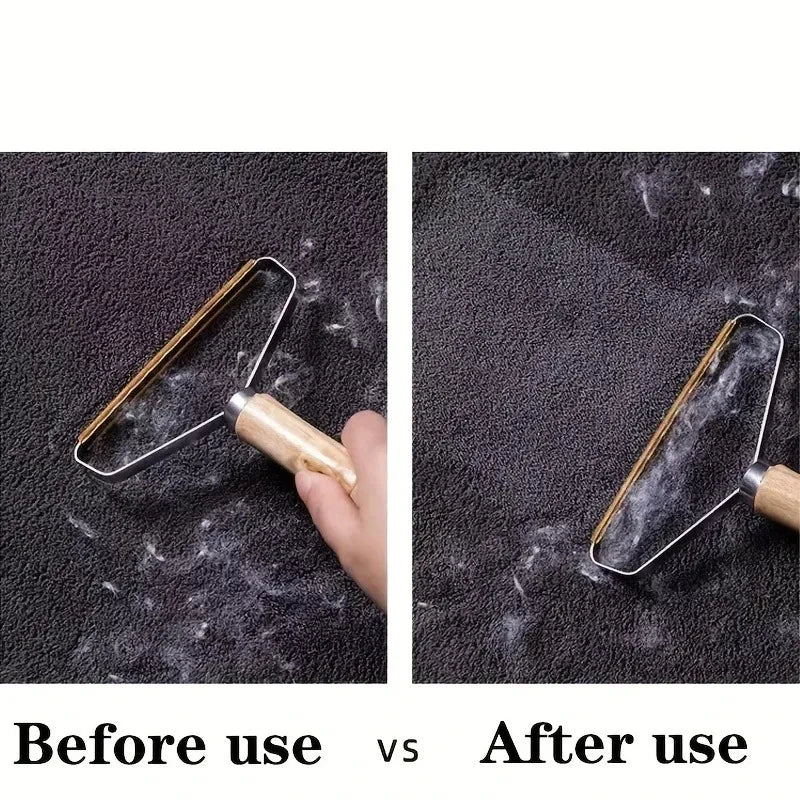 Pet Hair Remover Brush with Wooden Handle – Reusable Lint Roller for Dog & Cat Hair