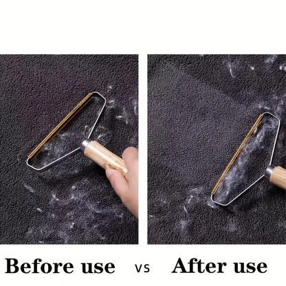 Pet Hair Remover Brush with Wooden Handle – Reusable Lint Roller for Dog & Cat Hair
