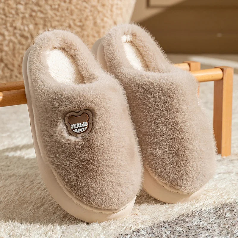 Winter Plush Couple Slippers Men Women Ultra Soft Memory Foam Cloud Comfort Non-Slip Thick Sole
