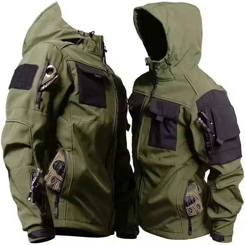 Men's Tactical Soft Shell Jacket – Waterproof Military Hooded Outdoor Coat