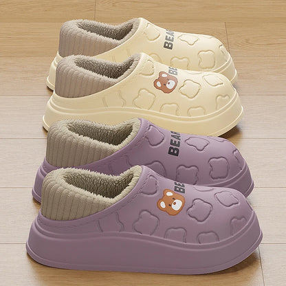 Waterproof Cotton Slippers Women Men Winter Outdoor Indoor Home Plush Warm Thick Sole Anti Slip