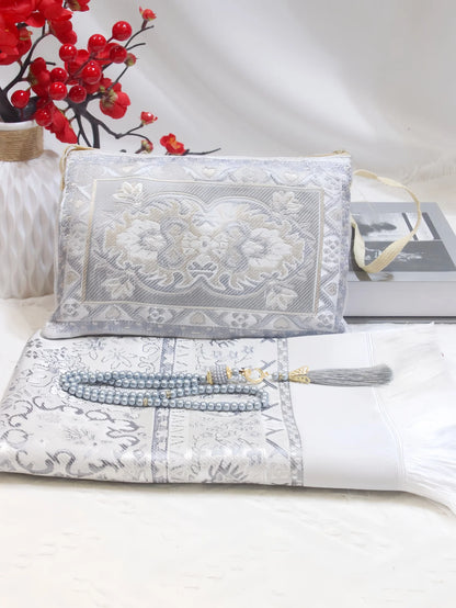 Muslim Prayer Rug Gift Set with Beads & Portable Bag