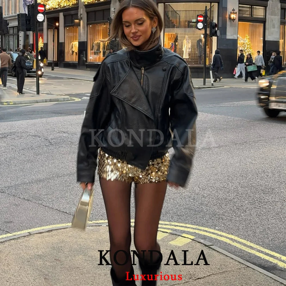 Women's Oversized Faux Leather Jacket – Casual Chic Button Coat