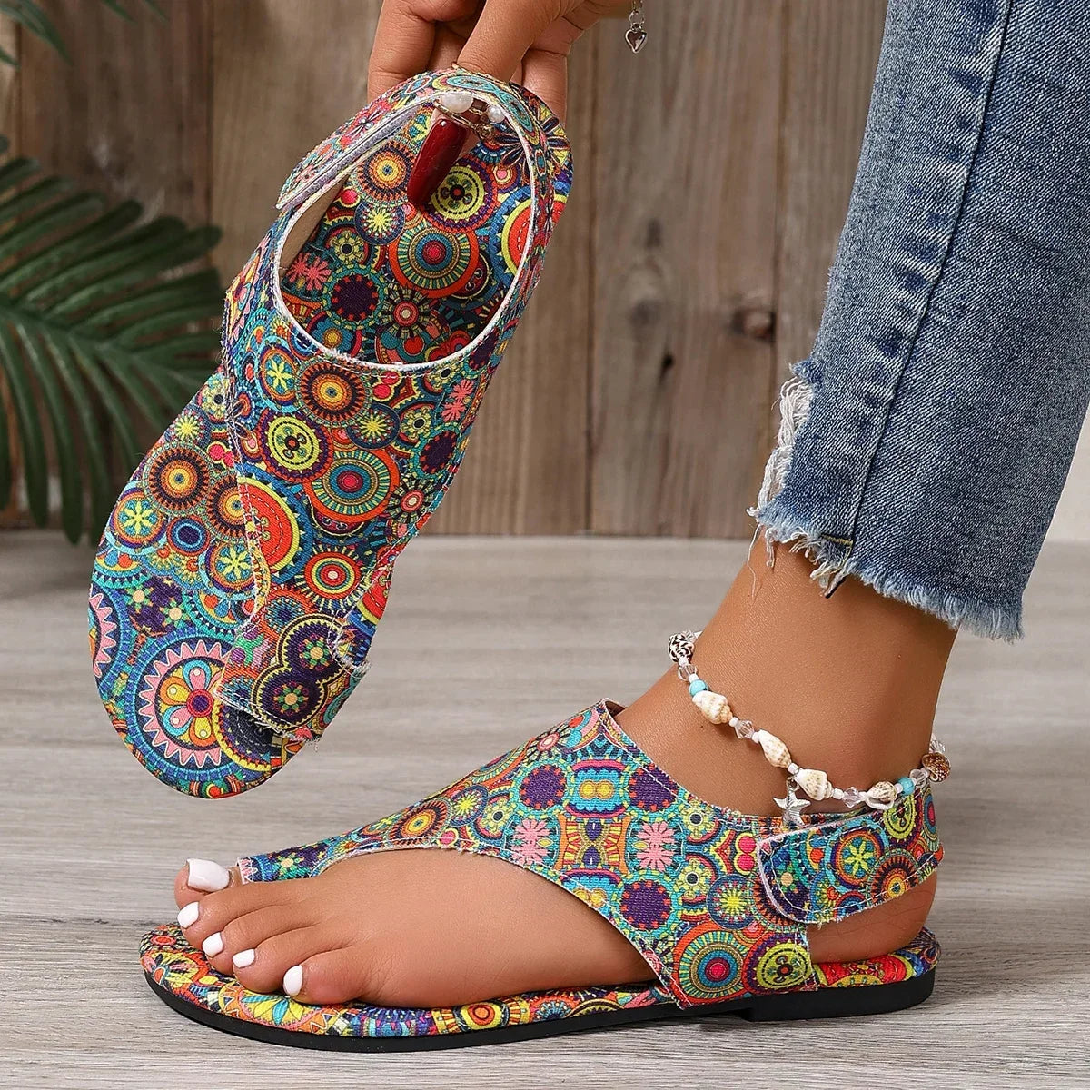 Women's Bohemian Flat Sandals – Printed Mandala Roman Style