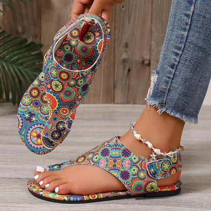 Women's Bohemian Flat Sandals – Printed Mandala Roman Style