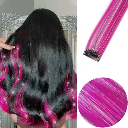 Clip Hair Extensions 6pcs Pack Colored Party Highlights 22 Inches Multi-Colors Straight Hair