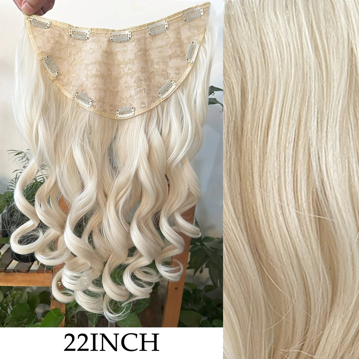 Clip-In Hair Extensions 7pcs 16 Clips Wavy Synthetic 24 Inch