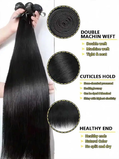 12-42 Inch Bone Straight Human Hair Bundles Brazilian Weave Long Remy Extension Natural Black