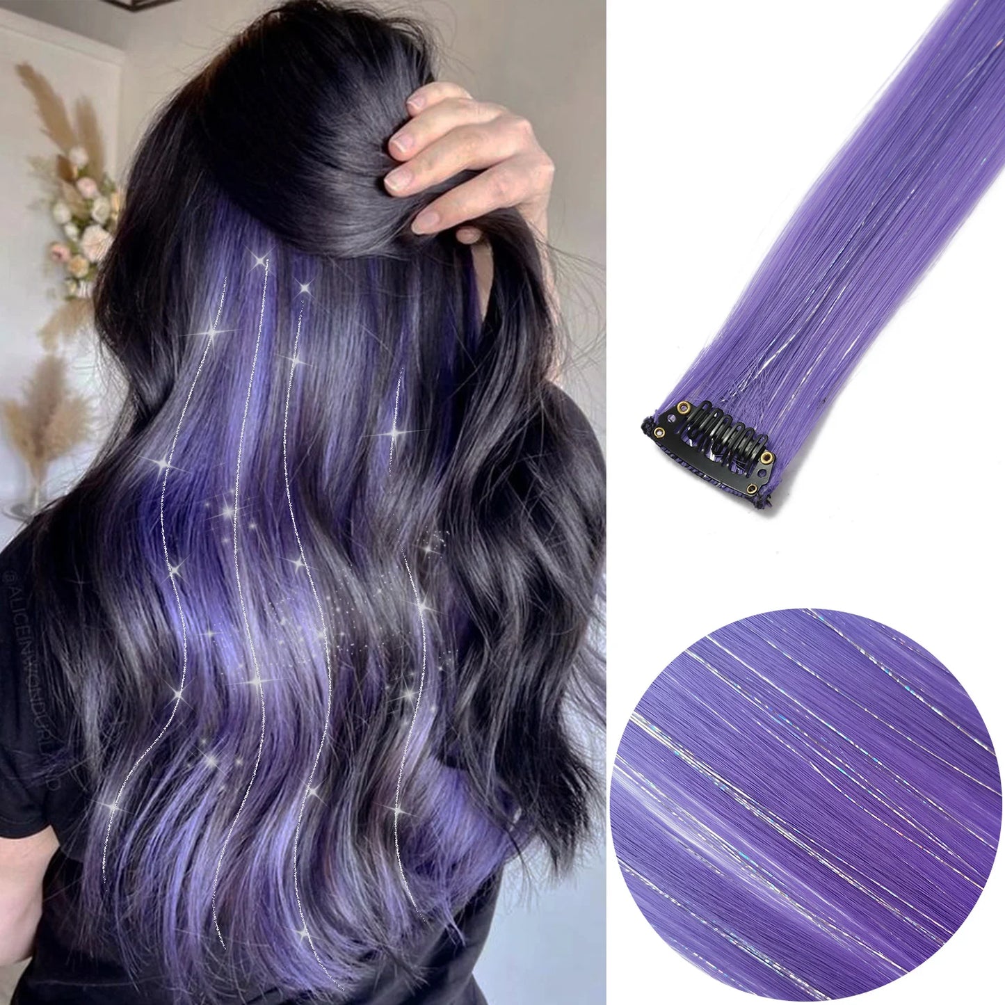 Clip Hair Extensions 6pcs Pack Colored Party Highlights 22 Inches Multi-Colors Straight Hair