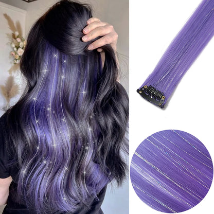 Clip Hair Extensions 6pcs Pack Colored Party Highlights 22 Inches Multi-Colors Straight Hair
