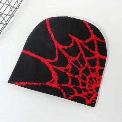 Spider Web Knitted Beanie Hat – Soft Wool Winter Cap for Men & Women