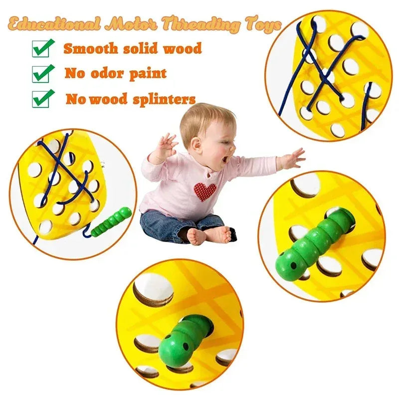 Wooden Lacing Toy – Fruit Threading Puzzle for Toddlers