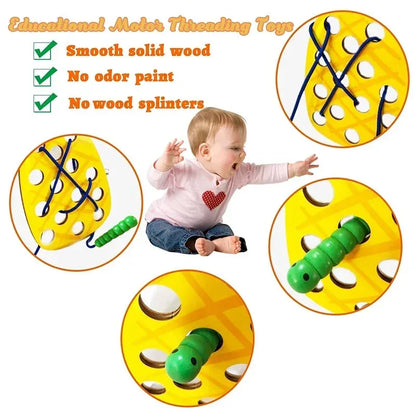 Wooden Lacing Toy – Fruit Threading Puzzle for Toddlers