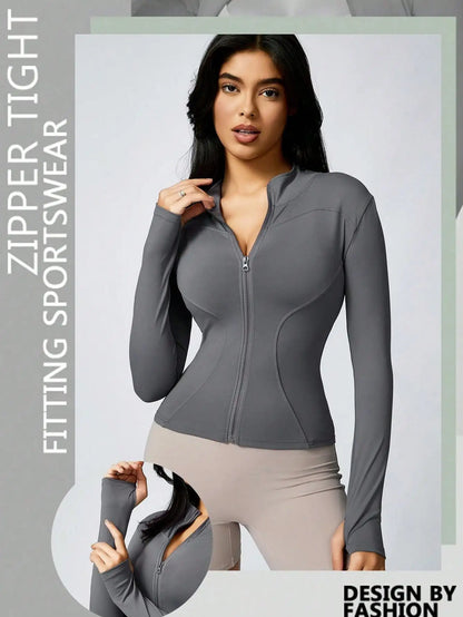 Women's Zip-Up Sports Jacket – Slim Fit Athletic Top
