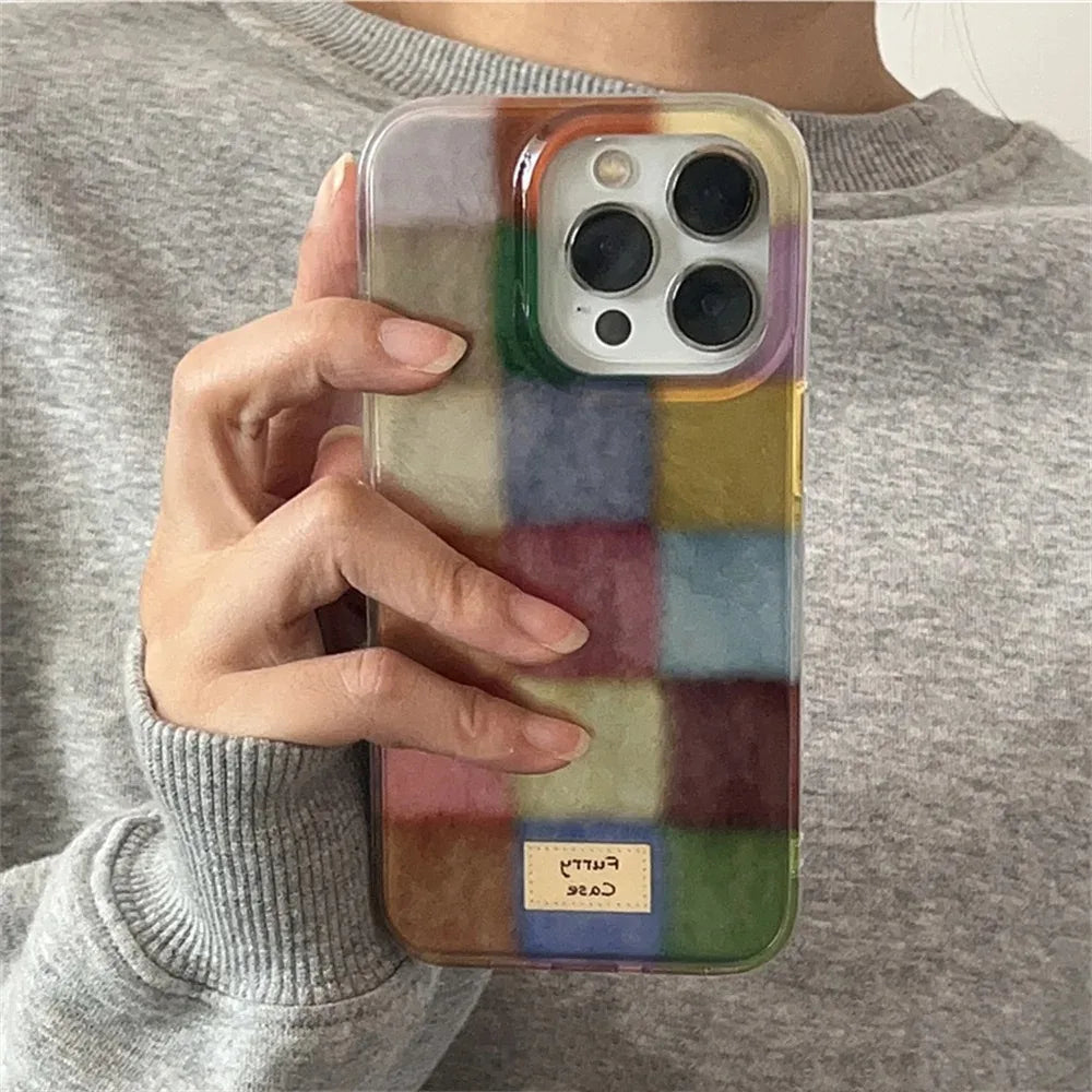 Cute Dopamine Color Block Match Plaid Clear Case Iphone 17 16 15 14 13 12 11 Pro Max Xs Xr X 7 8