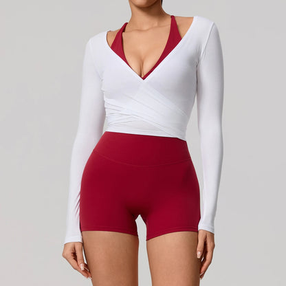 Women's Long Sleeve Wrap Yoga Top – Breathable Activewear