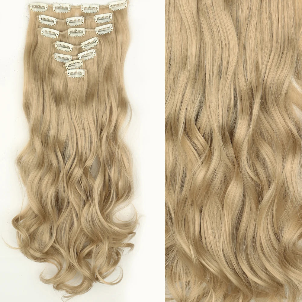 Clip-In Hair Extensions 7pcs 16 Clips Wavy Synthetic 24 Inch