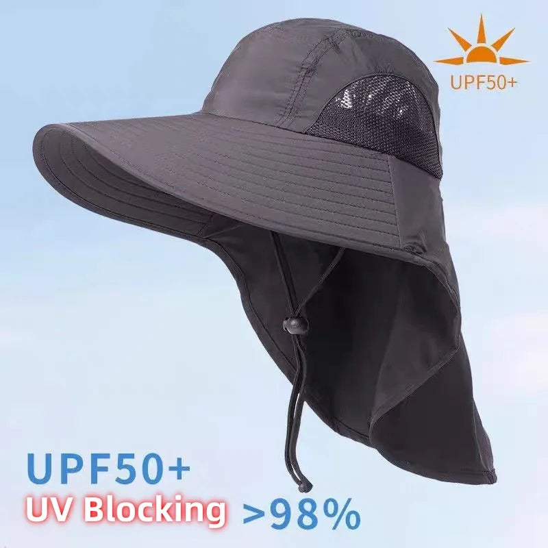 Wide Brim Sun Hat with Neck Flap – Safari Fishing Hiking Cap