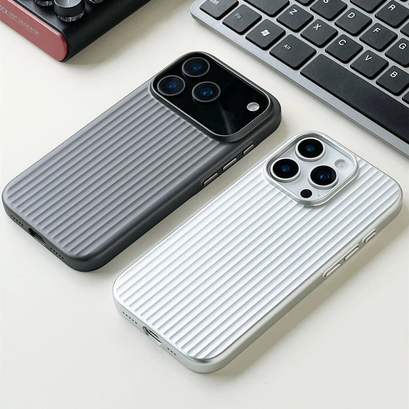 Plating Luggage Stripes Magsafe Phone Case Iphone 18 17 16 15 14 Pro Max Shockproof Wireless Charge