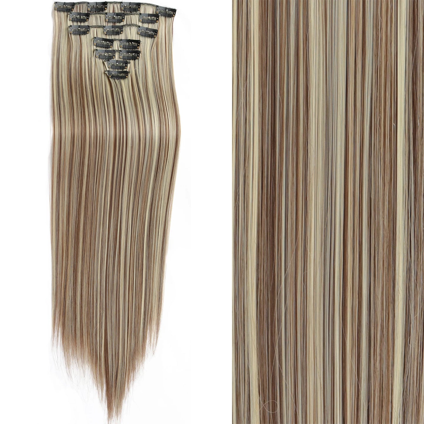 Clip-In Hair Extensions 7pcs 16 Clips Wavy Synthetic 24 Inch