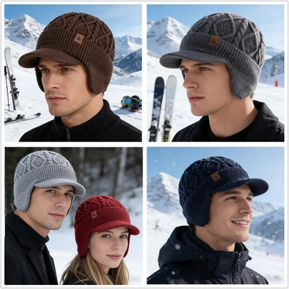 Winter Earflap Knit Hat – Fur Lined Warm Beanie with Brim