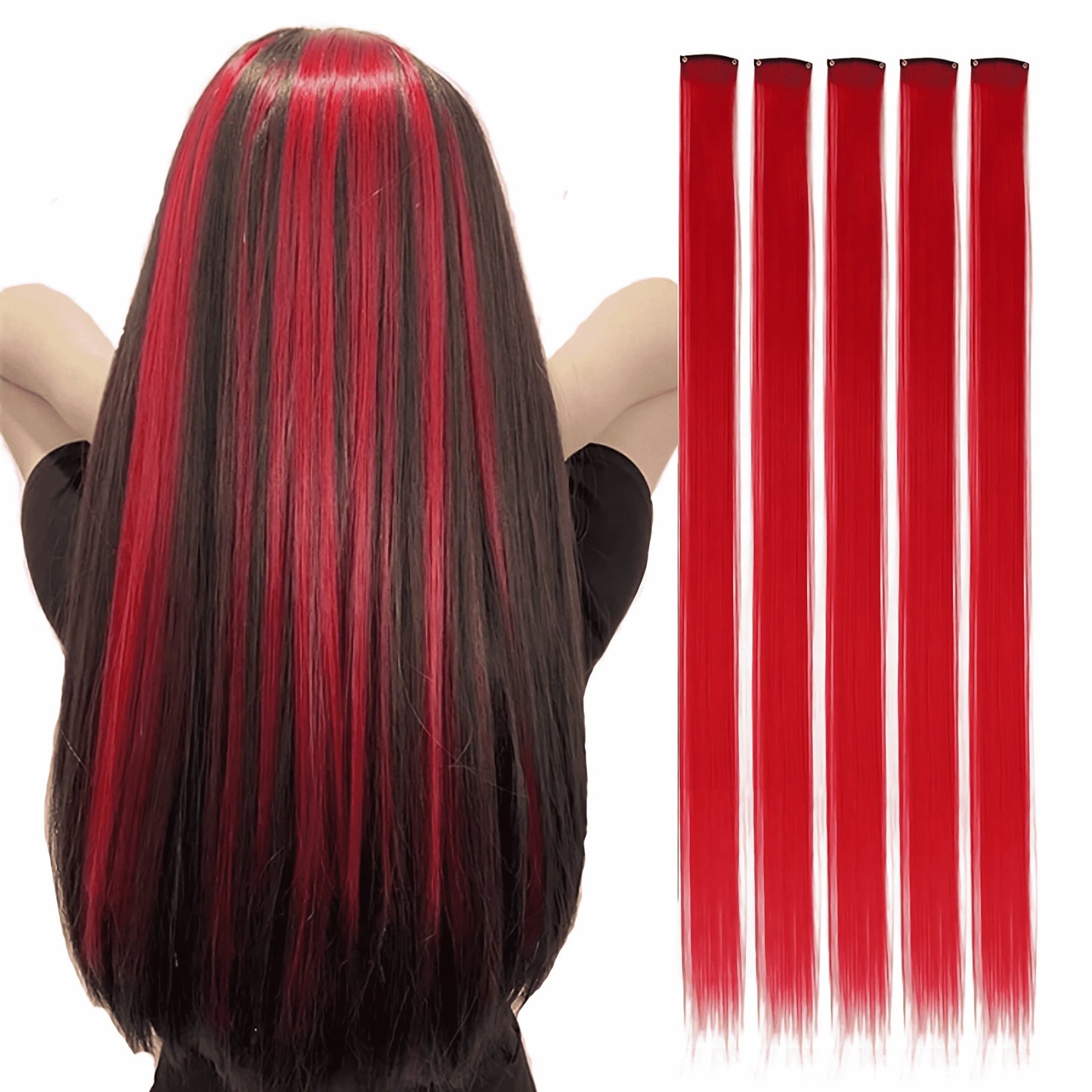 5pcs Set Long Straight Hair Extensions Synthetic Clip Women Halloween Christmas Party Cosplay