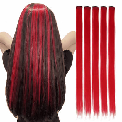 5pcs Set Long Straight Hair Extensions Synthetic Clip Women Halloween Christmas Party Cosplay
