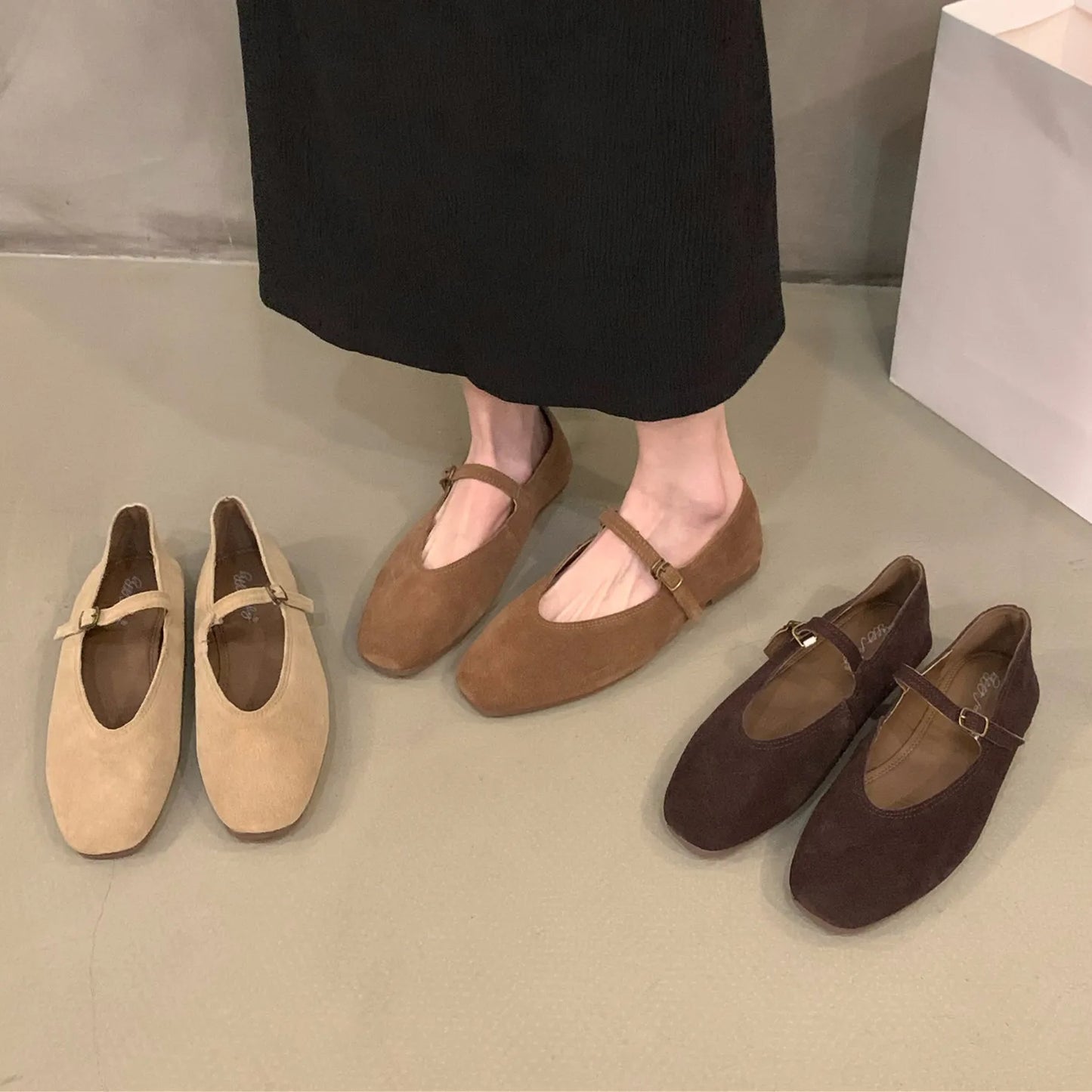 Women's Soft Suede Ballet Flats – Mary Jane Slip-On Shoes