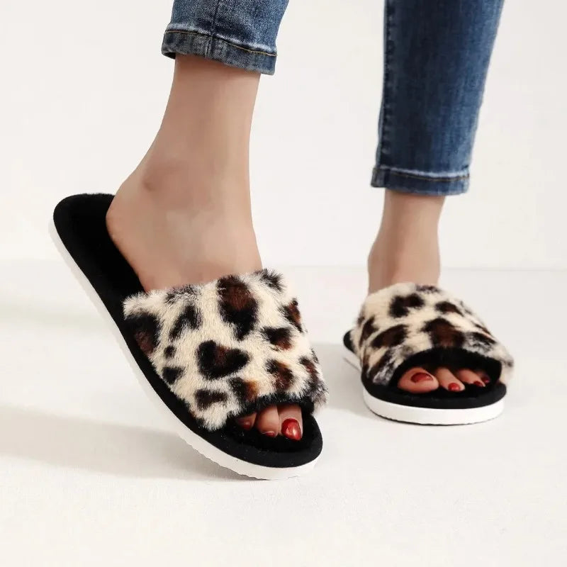 Four Seasons Women S Home Slippers Slides Sandals Shoes White Fur Warm Plush Comfortable Lightweight