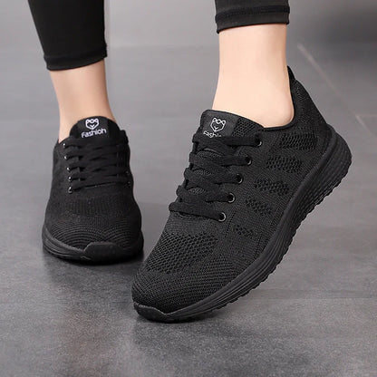 Women's Mesh Platform Sneakers Lightweight Breathable Lace-Up Athletic Shoes