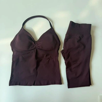 Women's 2-Piece Yoga Set – Backless Tank Top & Scrunch Leggings