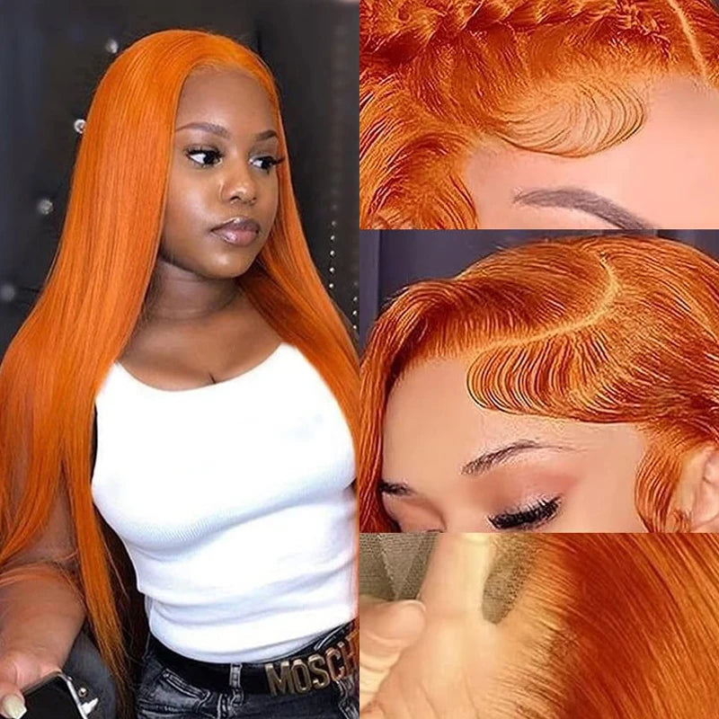 30 Inch Straight Orange Ginger Lace Front Wigs Human Hair 350 Colored Brazilian 13x6 Hd Transparent