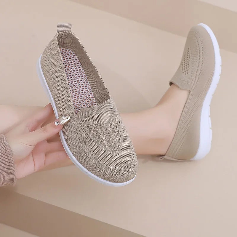 Women's Breathable Slip-On Flats – Casual Knit Mesh Shoes