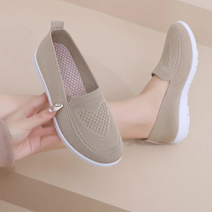 Women's Breathable Slip-On Flats – Casual Knit Mesh Shoes