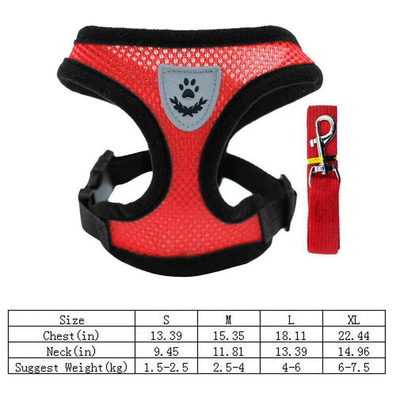 Adjustable Mesh Pet Harness Vest with Leash – Dog & Cat