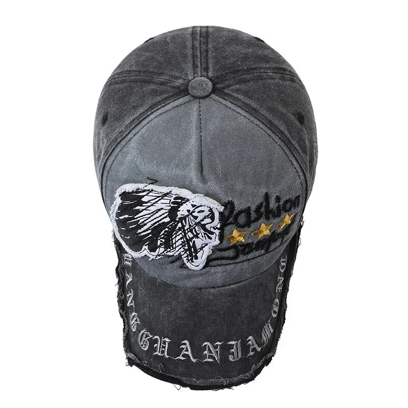 Distressed Baseball Cap with Embroidery – Adjustable Unisex Hat