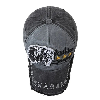 Distressed Baseball Cap with Embroidery – Adjustable Unisex Hat