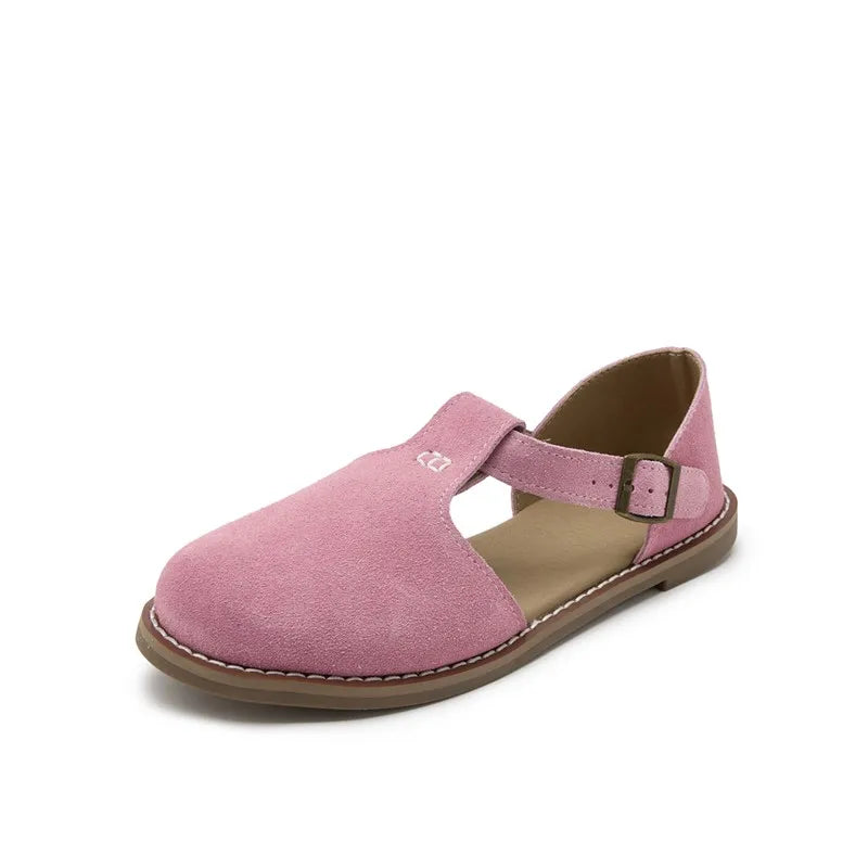 Women's Genuine Leather Flat Roman Sandals – Retro Closed Toe