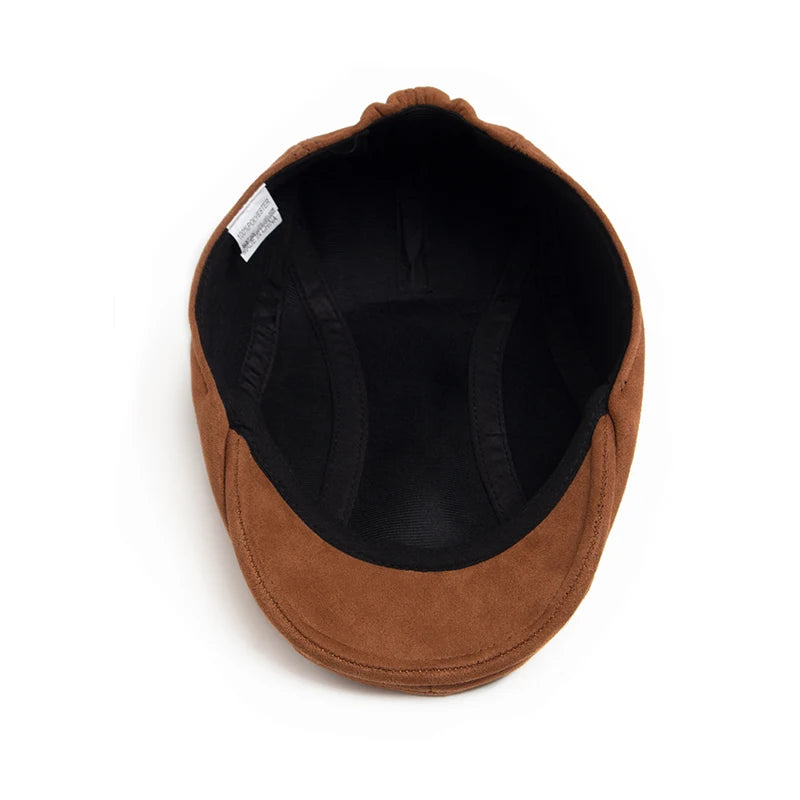 Suede Flat Cap Newsboy Beret – Vintage Winter Hat for Men & Women