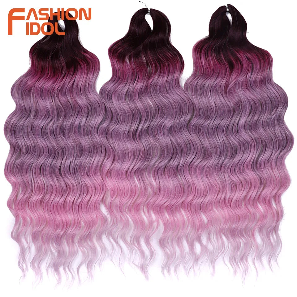 Anna 24 Inch Synthetic Hair Water Wave Braiding Extensions Ombre Blonde Deep Afro Curl Twist Crochet