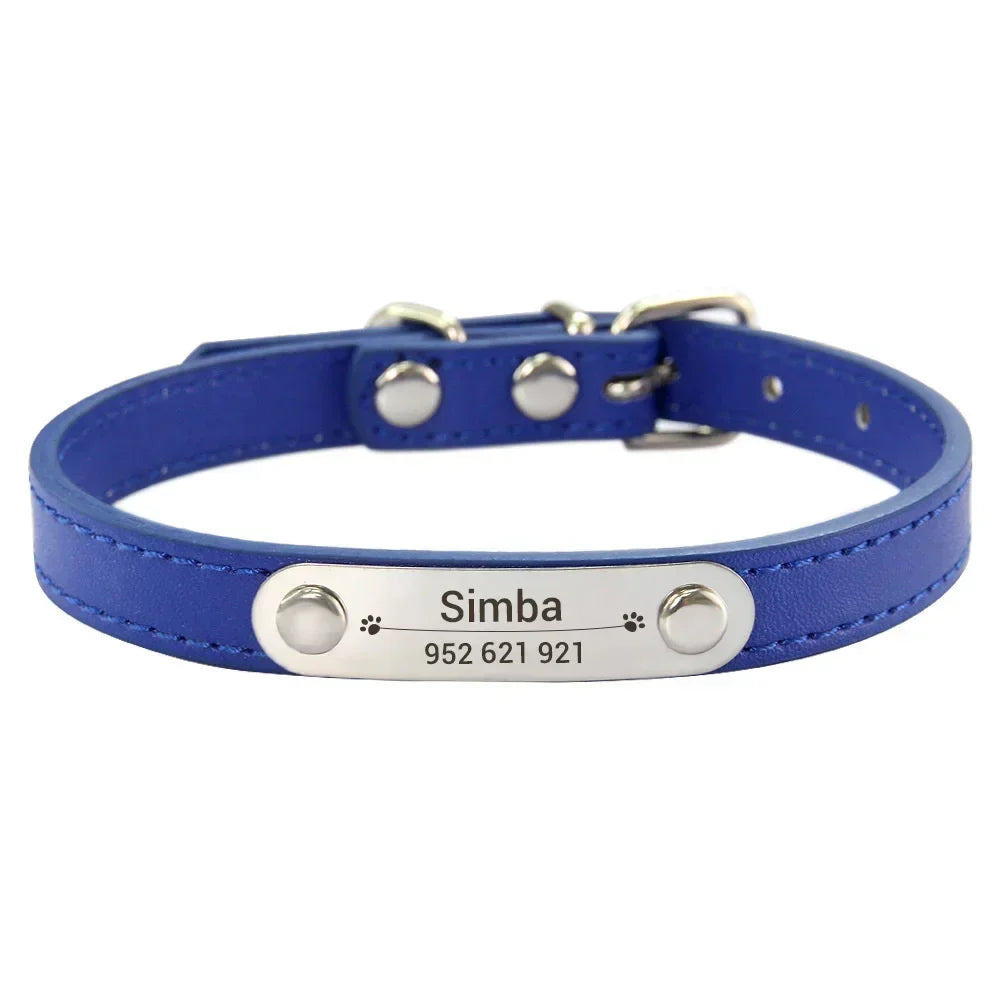 Personalized Dog Collar with Engraved ID Nameplate – PU Leather