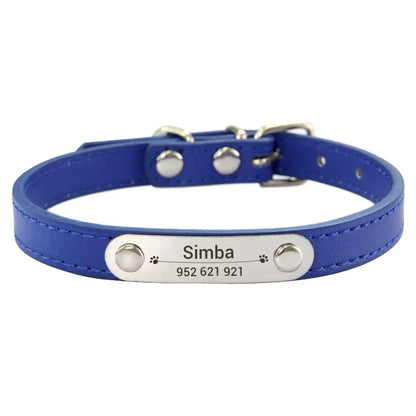 Personalized Dog Collar with Engraved ID Nameplate – PU Leather