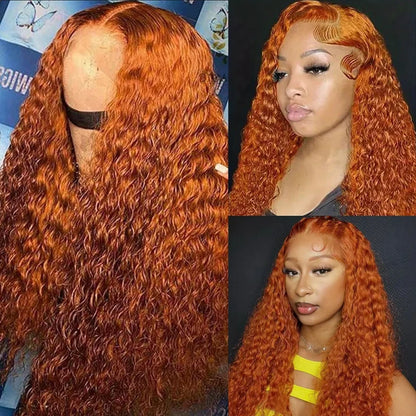Water Wave Ginger Lace Front Wigs Human Hair 13x4 13x6 350 Colored 100 Brazilian Deep Curly Orange