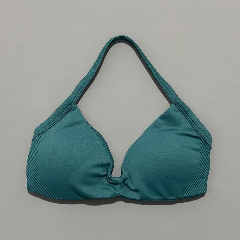Women's Strappy Sports Bra – Padded Push-Up Gym Top