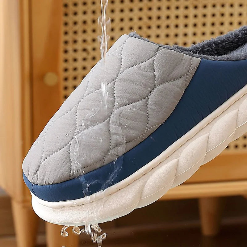 Winter Casual Men S Slippers Indoor Waterproof Home Shoes Fur Flat Warm Couples Bedroom Houseshoes