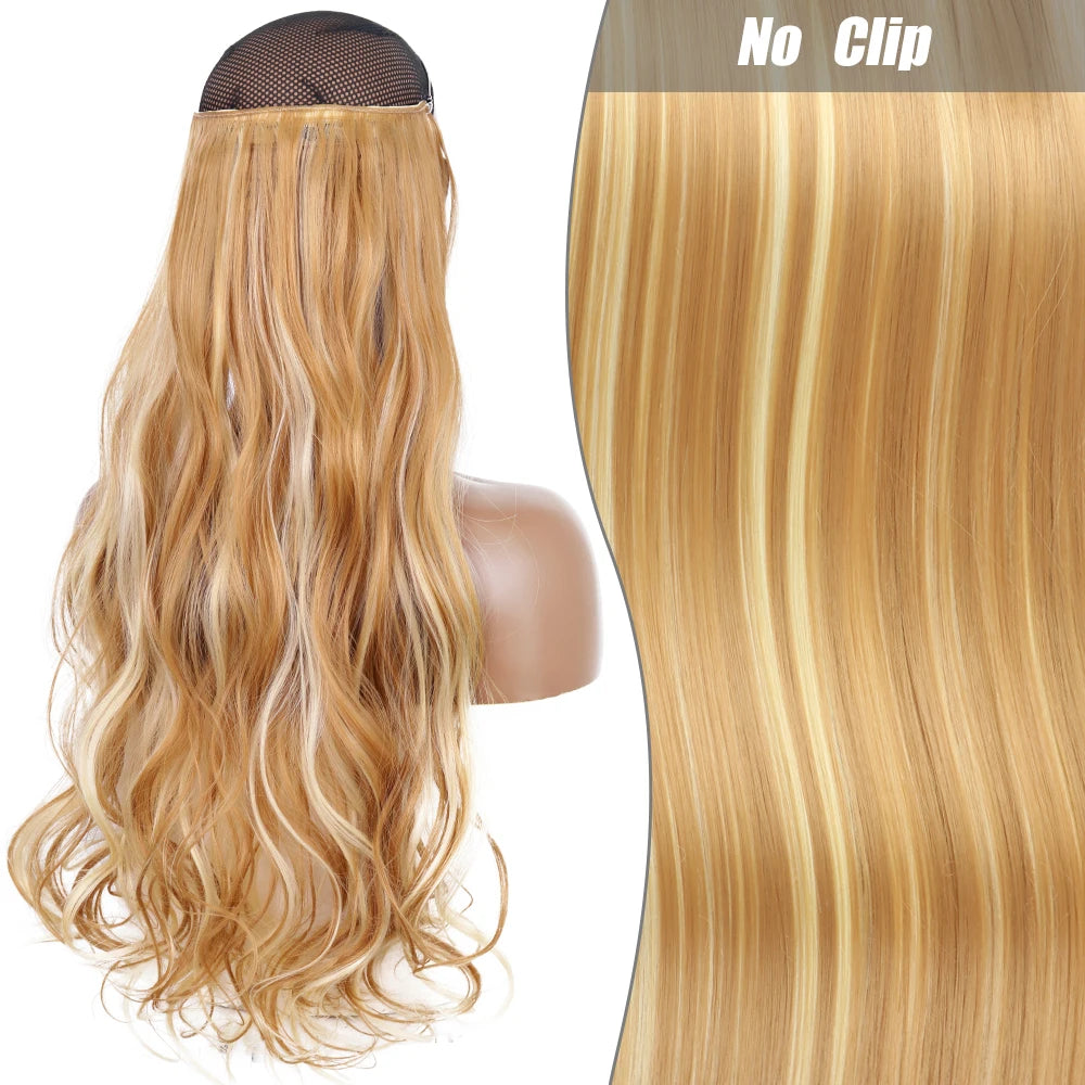 No Clips Natural Hair Extension Synthatic Artificial Long Straight Hairpiece Blonde Black Mixed