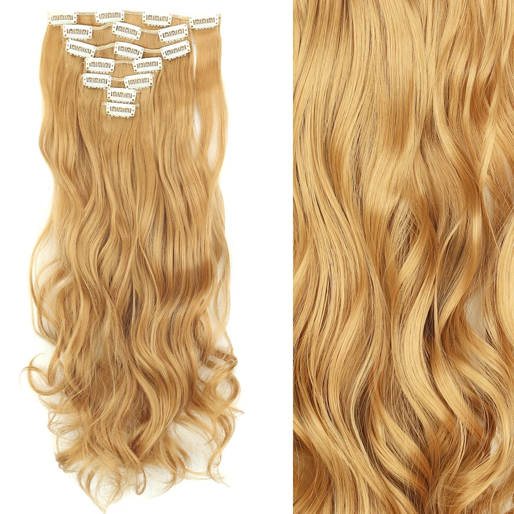 Clip-In Hair Extensions 7pcs 16 Clips Wavy Synthetic 24 Inch