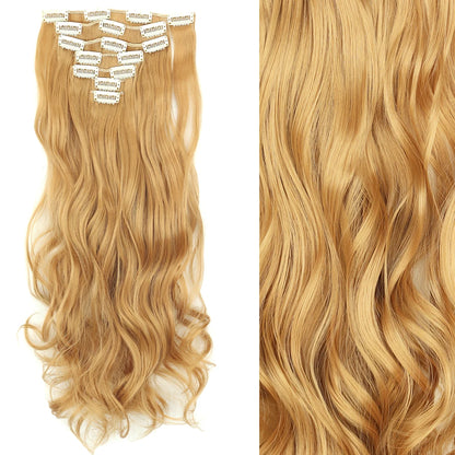 Clip-In Hair Extensions 7pcs 16 Clips Wavy Synthetic 24 Inch