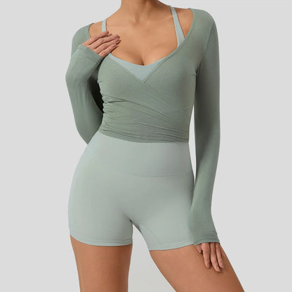 Women's Long Sleeve Wrap Yoga Top – Breathable Activewear